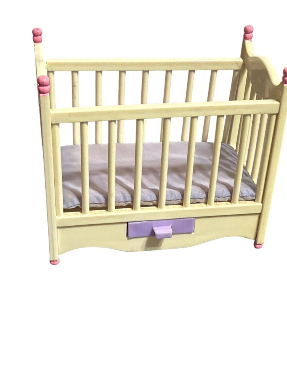 Vintage Dollhouse Crib 1988 Mattel Barbie Hearts Mattress Drawer Cream Pink
